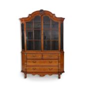 An early 19th century Dutch marquetry inlaid walnut display cabinet with two glazed doors