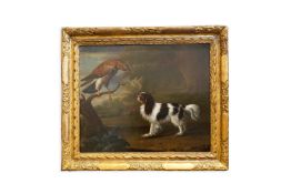 Charles Collins (1680-1744) Spaniel and a buzzard in a landscapeoil on canvassigned and dated 174261