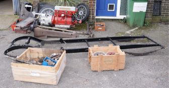 A 1932 MG F Type Magna Tourer - Chassis, 1250cc engine, radiator and spoked wheels - a restoration