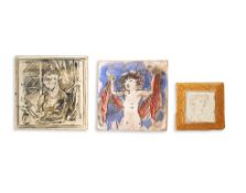 Quentin Bell (1910-1996), three pottery portrait square tiles, 1980s/1990s, the largest incised
