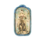 Quentin Bell (1910-1996), a Fulham pottery oblong portrait dish, 1980s, incised and part glazed with