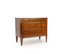 A late 18th century Maltese or North Italian inlaid walnut and parquetry commode, fitted four long