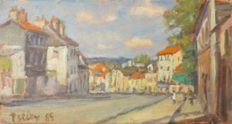 Llewellyn Petley-Jones (1908-1986), oil on canvas, French street scene, signed, dated 85, inscribed