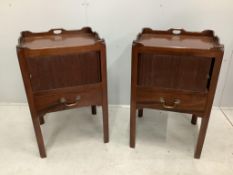 A pair of reproduction George III style mahogany tambour bedside cabinets, width 48cm, depth 43cm,