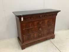 A 19th century French mahogany marble top commode, width 118cm, depth 49cm, height 88cm. Condition -