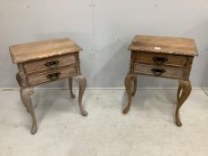 A pair of 18th century style bleached walnut bedside tables, width 50cm, depth 35cm, height 67cm.