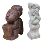 A Yoruba carved figure and another, largest 20cm high. Condition - fair