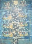 William Black (Cornish, 20th. C), oil on canvas board, 'Moonlit harbour', signed and dated '69, 62 x