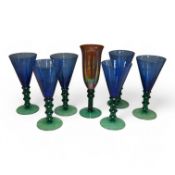 A set of six vintage Italian cobalt blue glasses together with another similar art glass examples,