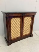 A William IV rosewood marble top side cabinet, width 106cm, depth 37cm, height 96cm. Condition -