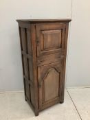 A 17th century style Ipswich oak cabinet, width 56cm, depth 42cm, height 129cm. Condition - fair