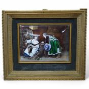 After Ferdinand Roybet (1840-1920), a framed Limoges enamel plaque, 11.5x15.5cm. Condition - fair