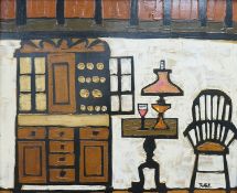 Colin Ruffell (b.1939), impasto oil on board, Interior scene, signed, 45 x 54cm, housed in