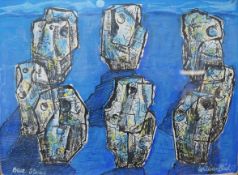 William Black (Cornish, 20th. C), ink and watercolour, 'Blue Stones', signed and dated '63, 29 x