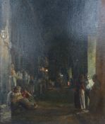 Late 19th / early 20th century School, oil on canvas, Street scene at twilight, indistinctly