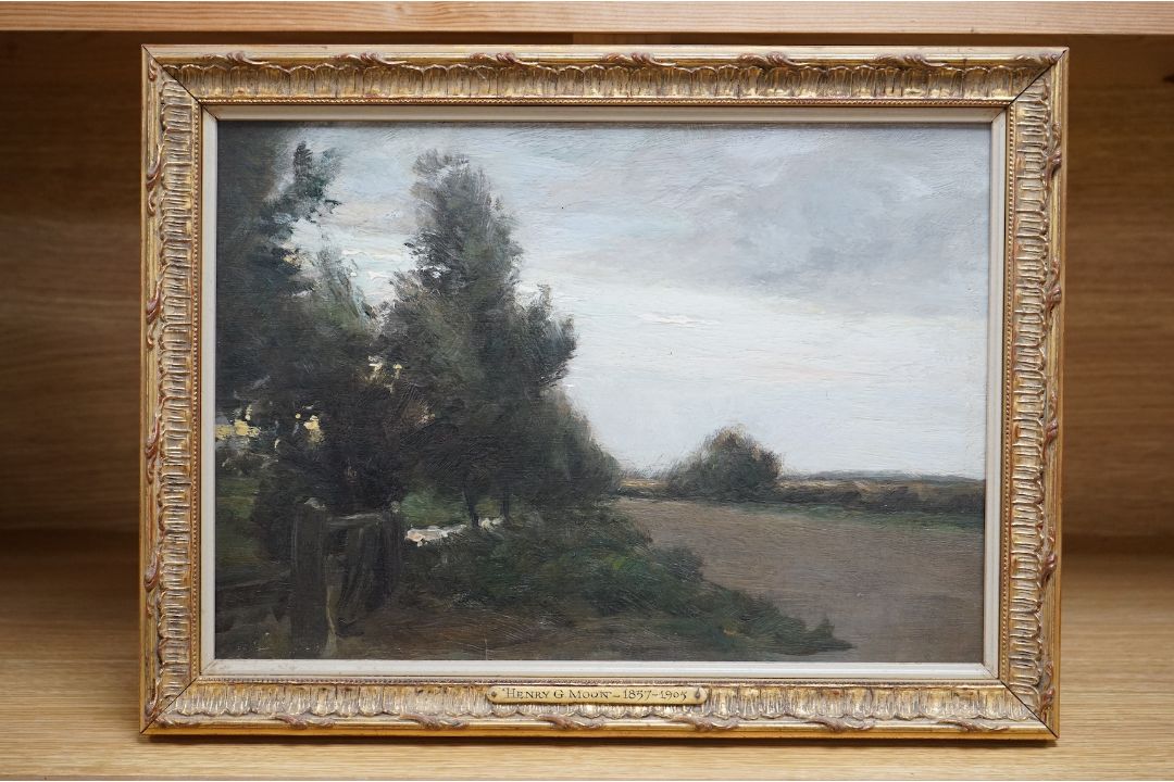 Henry G. Moon (1857-1905), oil on canvas, signed verso, inscribed plaque, 24 x 34cm, gilt - Image 3 of 3