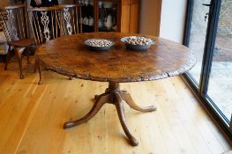 Titchmarsh & Goodwin, a circular burr elm dining table, diameter 150cm, height 77cm. Condition -