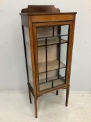 An Edwardian inlaid mahogany display cabinet, width 53cm, depth 32cm, height 138cm. Condition -