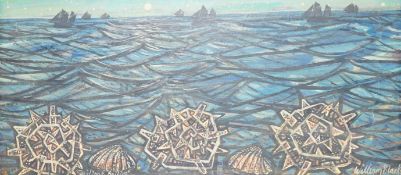 William Black (Cornish, 20th. C), oil on board, 'Twilight sailing', signed and dated '70, 25 x 54cm.