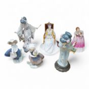 Two Doulton porcelain figurines to include Queen Elizabeth II diamond jubilee, with box and four