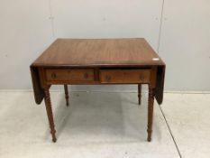 A Regency rosewood banded mahogany sofa table, width 91cm, depth 75cm, height 74cm. Condition - fair