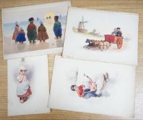 Charles Thomas Howard (1865-1942), a set of four original watercolours for postcard designs, Dutch