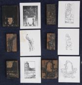 Frederick Carter (1883-1967), twelve woodblocks, Original woodblocks depicting nude figures and