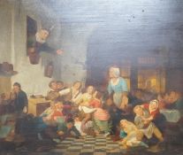 After Ferdinand de Braekeleer (1792-1883), oil on panel, Figures in an interior, 40 x 47cm.