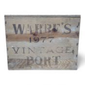 Six bottles of Warres Vintage 1977 Port (in a case for twelve). Condition - storage unknown