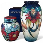 Two pieces of modern Moorcroft comprising Anna Lily vase by Nicola Slaney and a tree peony ginger