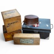 Two advertising boxes and other treen items, together with a tin box (5). Condition - variable