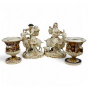 A pair of Bloor Derby white and gilt porcelain figures, Tailor and his Wife, together with a pair of