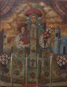 Cusco School, oil on canvas, The Virgin and child, unsigned, 36 x 27cm, contemporary frame.