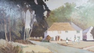 Guy Hammersley, oil on board, Figures before a cottage, signed, 45 x 62cm. Condition - fair, panel