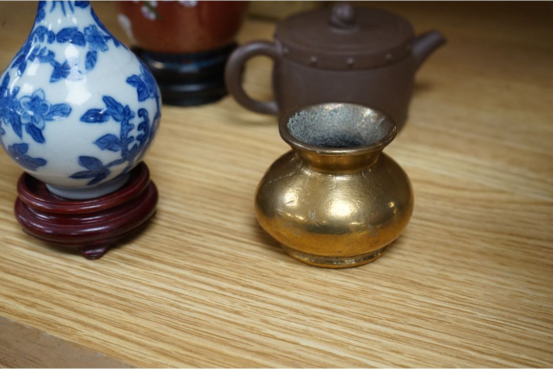 A collection of Chinese collectibles including cloisonné, yixing, etc. vases 18cm high. - Image 4 of 11