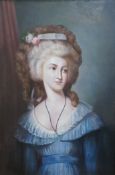A decorative oil on board, Portrait of a Georgian lady, unsigned, 90 x 59cm, ornately gilt framed.