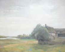 Henry G. Moon (1857-1905), oil on canvas, 'Ferry Inn, Holywell',signed verso, inscribed plaque, 39 x