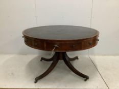A Regency mahogany drum table, diameter 120cm, height 72cm. Condition - fair
