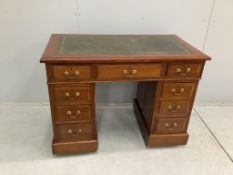 An early 20th century mahogany pedestal desk, width 106cm, depth 60cm, height 79cm. Condition - fair