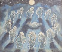 William Black (Cornish, 20th. C), oil on canvas board, 'Fallen moonstone', signed and dated '70,