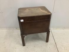 A George III mahogany cellarette, width 53cm, depth 42cm, height 65cm. Condition - poor to fair