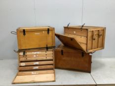 Four vintage Venesta storage trunks, width 76cm, depth 50cm, height 46cm.Provenance - Harrison