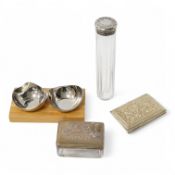 A late Victorian silver topped glass toilet jar, London, 1887, one other jar with plated lid, a