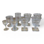 Eight Georgian and later glasses to include some with square bases, largest 15cm high. Condition -