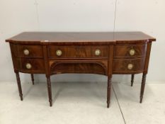 A George IV satinwood banded mahogany breakfront sideboard, width 184cm, depth 70cm, height 92cm.