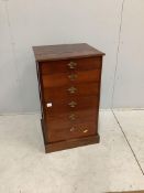 A late Victorian narrow mahogany six drawer collector's chest, width 55cm, depth 47cm, height 93cm.