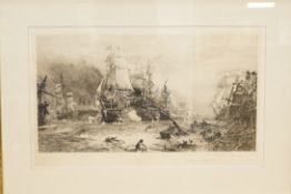 After William Lionel Wyllie (1851-1931), etching, ‘Battle of Trafalgar’, unsigned, 48 x 78cm,
