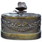 A 19th century Continental oval two pot bronze inkstand with butterfly and swag detail. 9.5cm