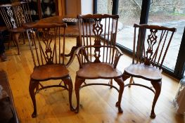 Seven Titchmarsh & Goodwin elm Windsor chairs, two with arms. Condition - fair to good