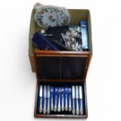 A Royal Worcester cake stand and cased and loose cutlery etc. Condition - good